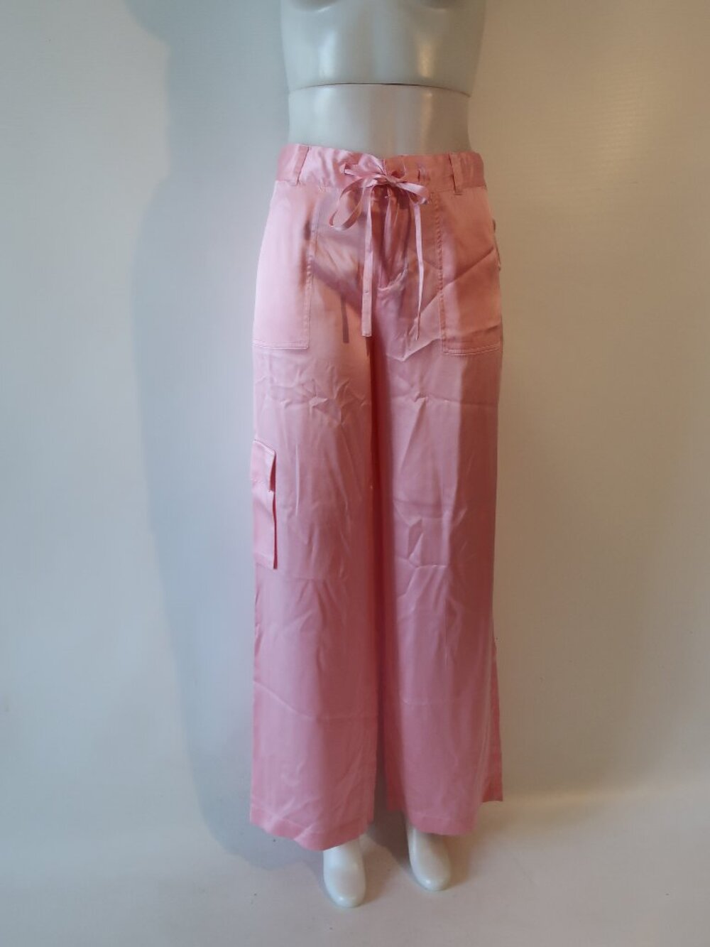 Womens LoveShackFancy Pink (Item-250) Pure Silk Satin Cedric Cargo Pants 0